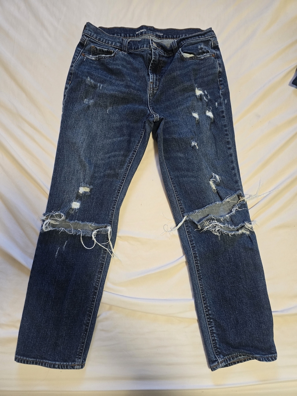 Old Navy Mid Rise Boyfriend Jeans Women's Size 6 Distressed Dark Wash